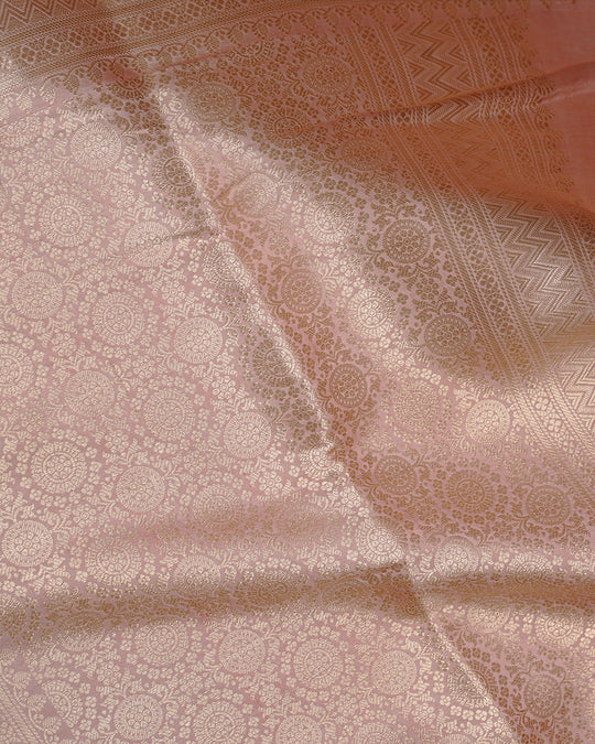 Pastel Peach Pure Banarasi Saree with Ornamental Floral Motifs Weaving