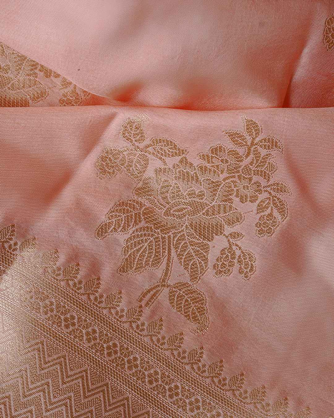 Pastel Peach Pure Banarasi Saree with Ornamental Floral Motifs Weaving