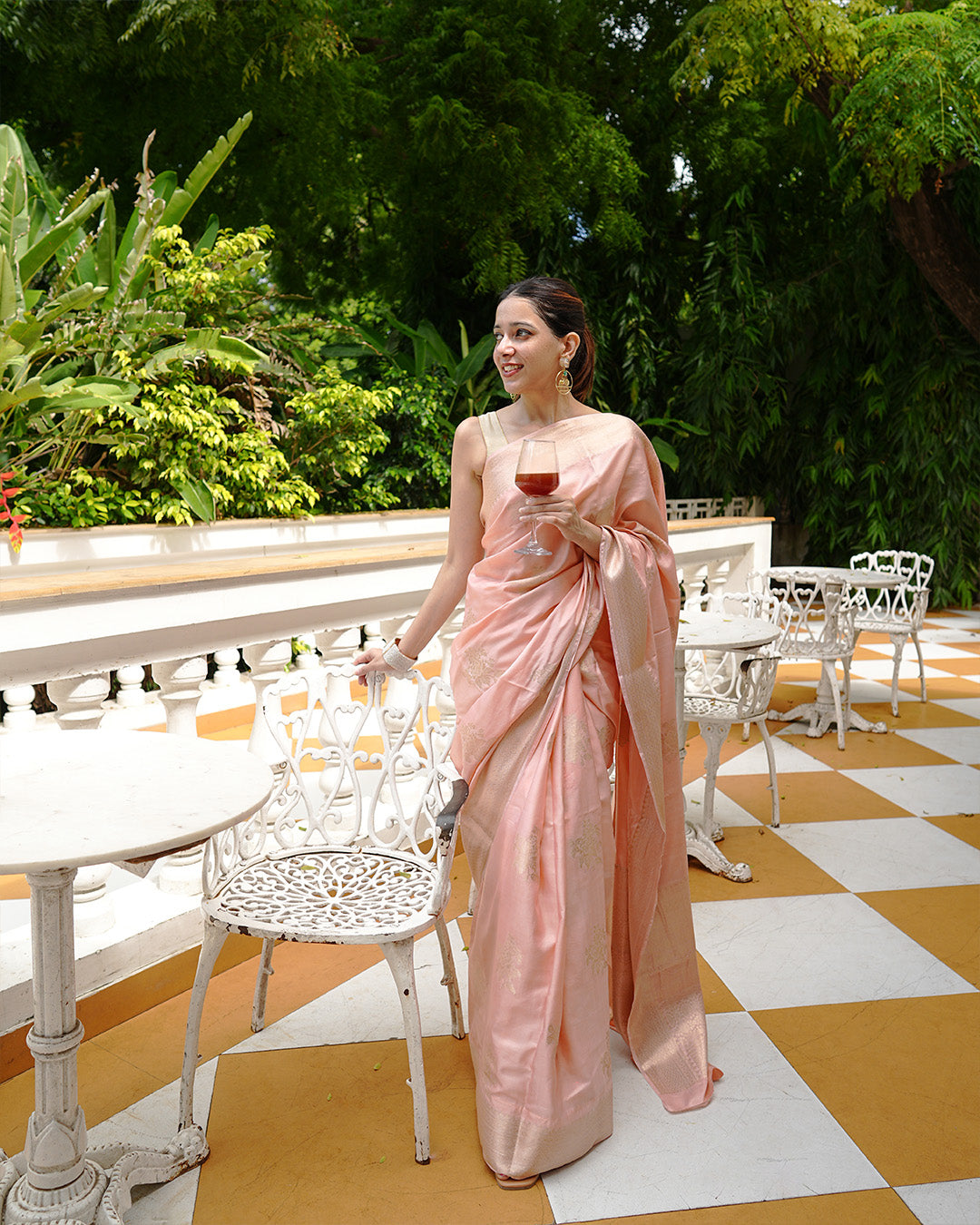 Pastel Peach Pure Banarasi Saree with Ornamental Floral Motifs Weaving
