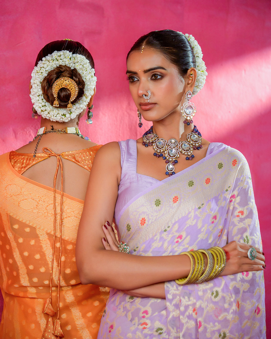 Saffron Pure Chiffon Saree with Mandarin Hues and Heritage Weaving Patterns