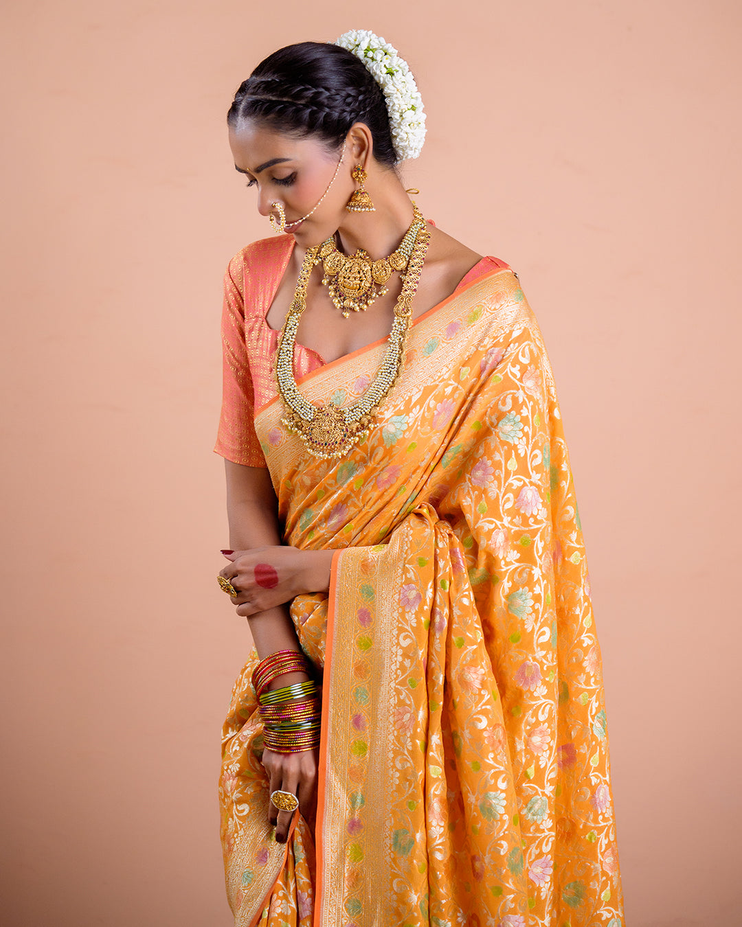 Sunshade Orange Pure Khaddi Georgette Saree in Meenakari With Water Zari