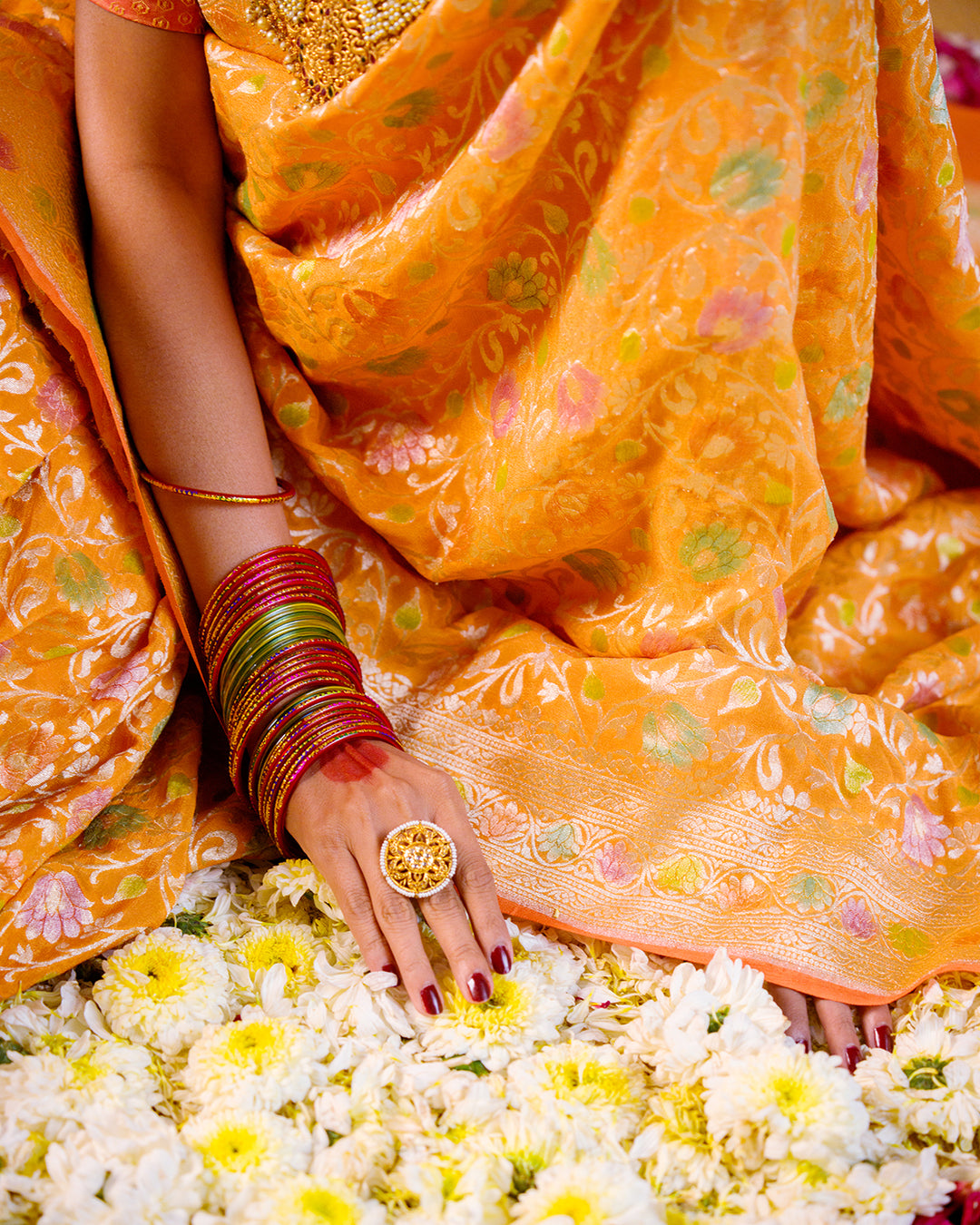 Sunshade Orange Pure Khaddi Georgette Saree in Meenakari With Water Zari