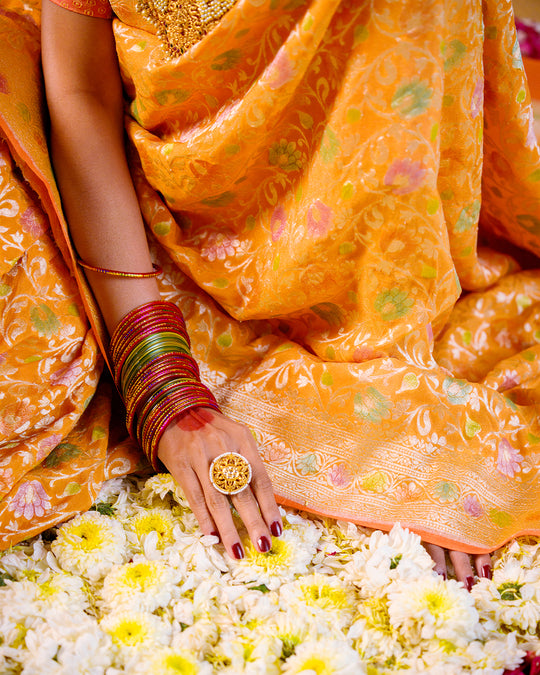 Sunshade Orange Pure Khaddi Georgette Saree in Meenakari With Water Zari