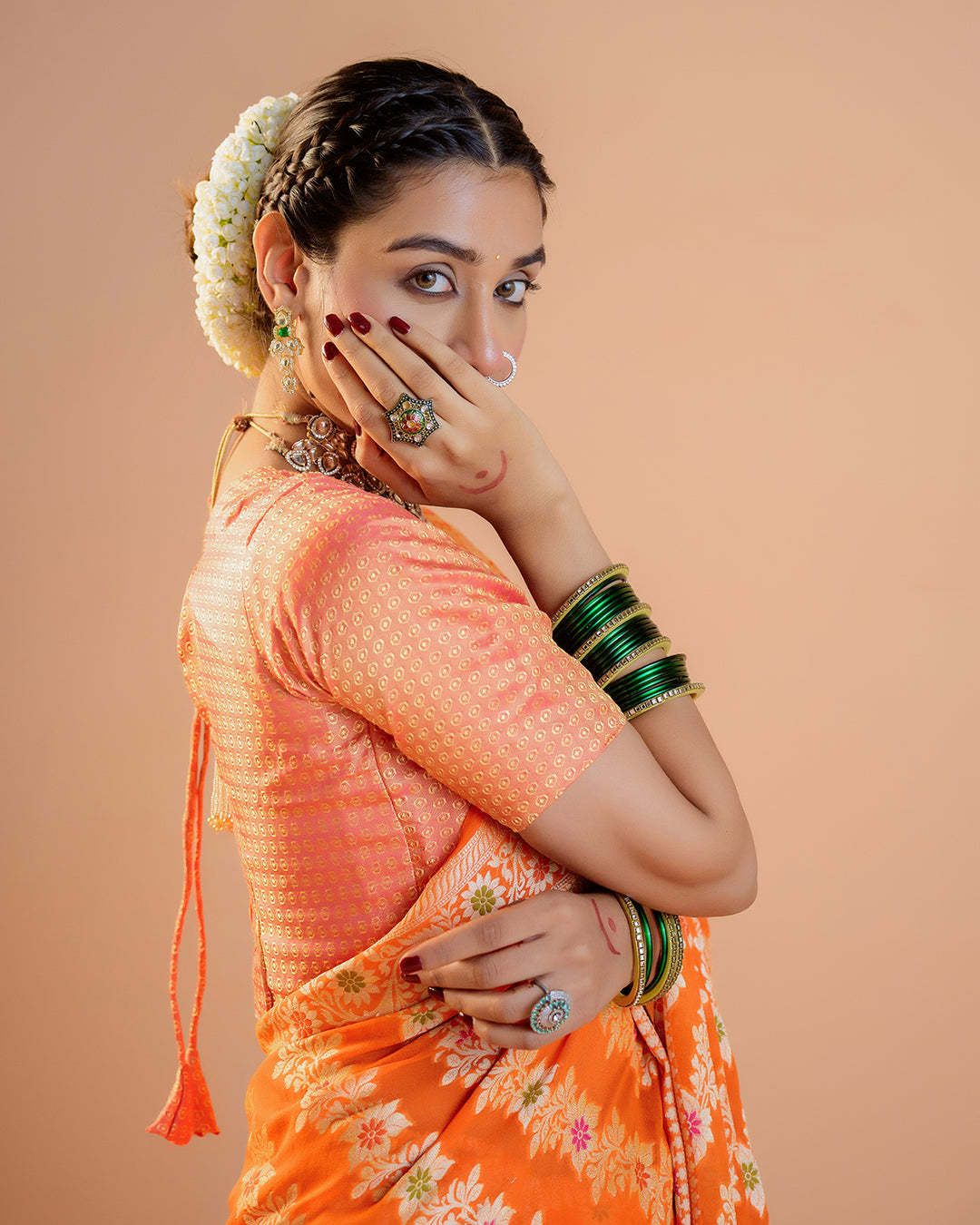 Orange Pure Chiffon Saree with Floral Radiance and Blooming Jaal