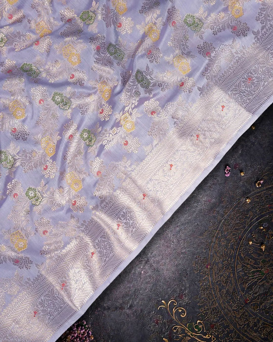 Lavender Pure Banarasi Saree with Rich Meenakari Weaving