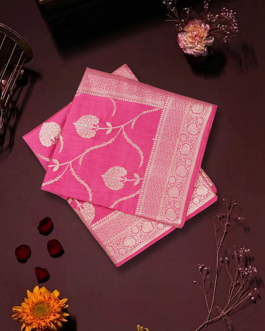 Pink Pure Banarasi Saree with Buta Weaves and Heritage Zari Jaal Pallu