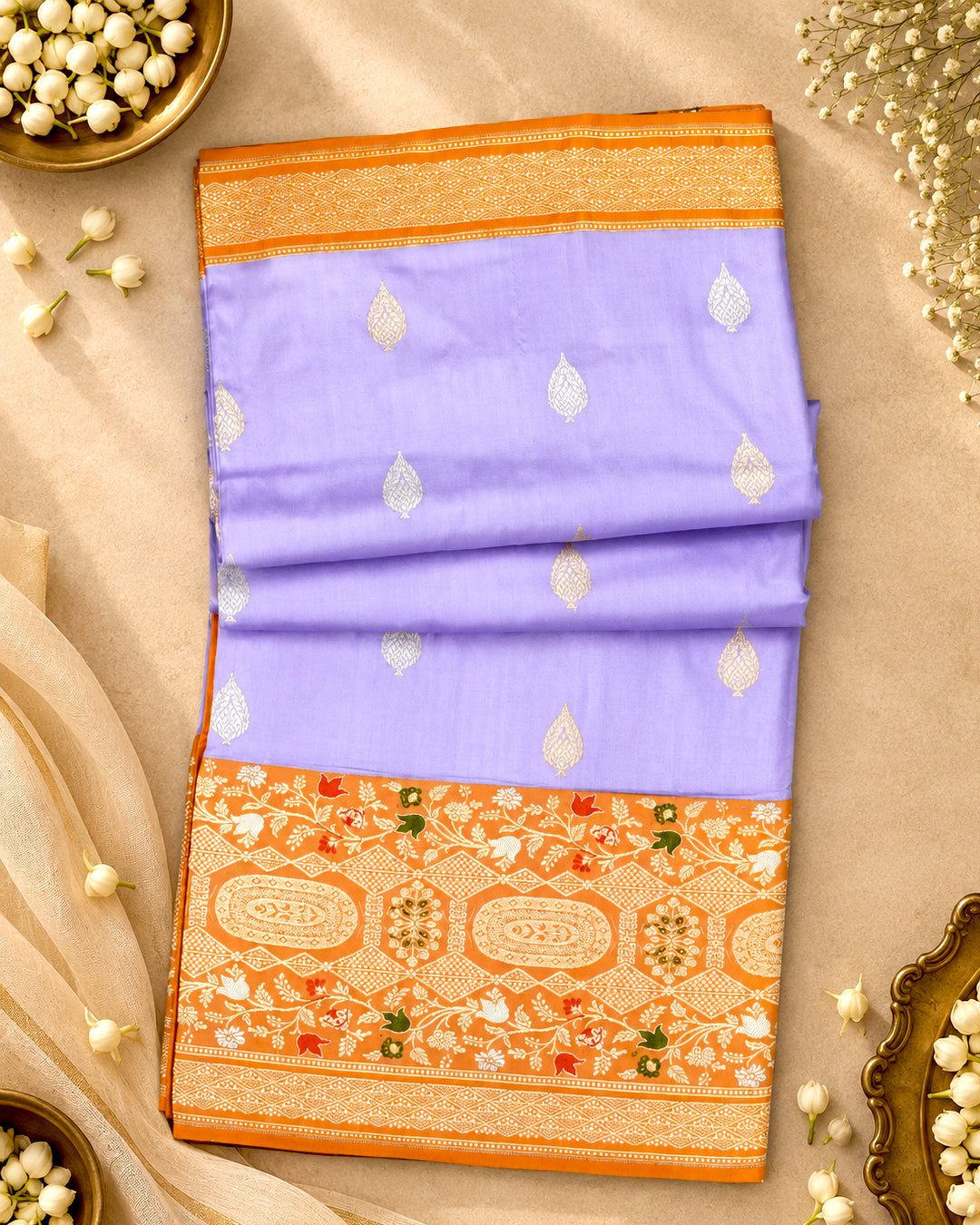 Kadwa Pure Handwoven Katan Banarasi Silk Saree - Lilac Lavender