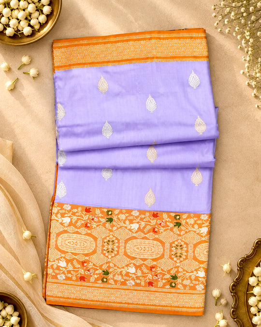 Kadwa Pure Handwoven Katan Banarasi Silk Saree - Lilac Lavender