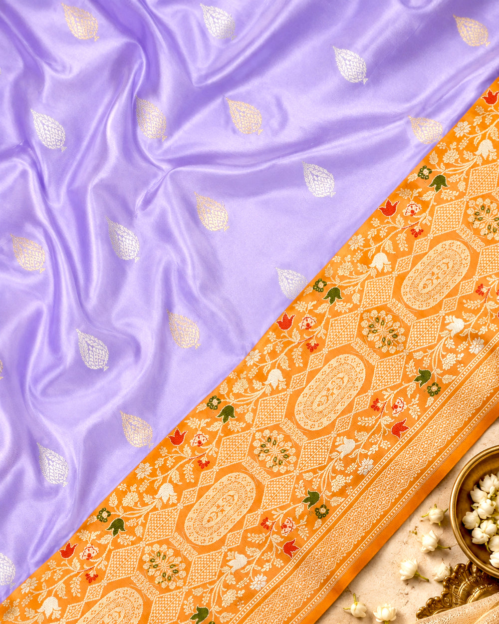 Kadwa Pure Handwoven Katan Banarasi Silk Saree - Lilac Lavender