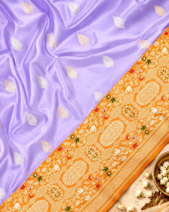 Kadwa Pure Handwoven Katan Banarasi Silk Saree - Lilac Lavender