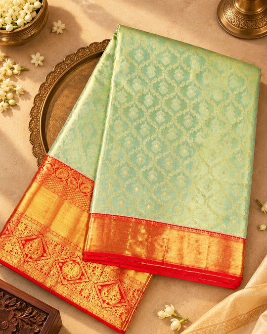 Mint Pure Kanjivaram Saree with Delicate Butidar Weaves