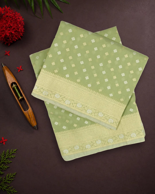 Sage Green Pure Sooti Cotton Saree with Scattered Boota Weaves
