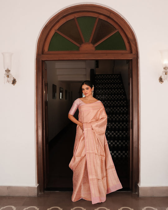Pink Pure Banarasi Saree with Subtle Zari and Jaal Work