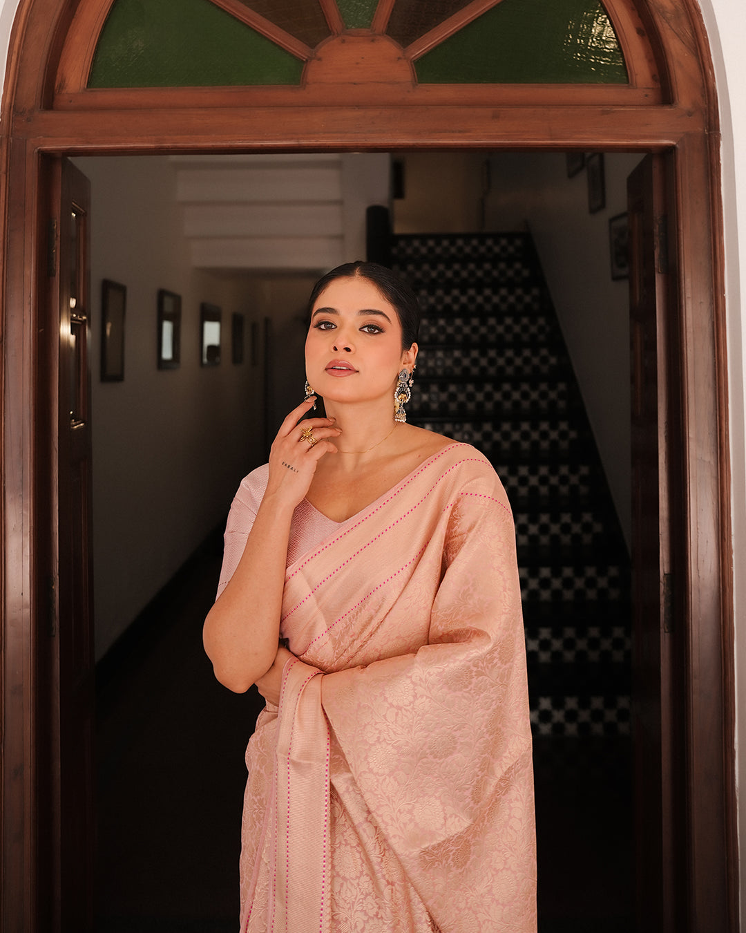 Pink Pure Banarasi Saree with Subtle Zari and Jaal Work