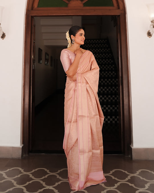 Pink Pure Banarasi Saree with Subtle Zari and Jaal Work