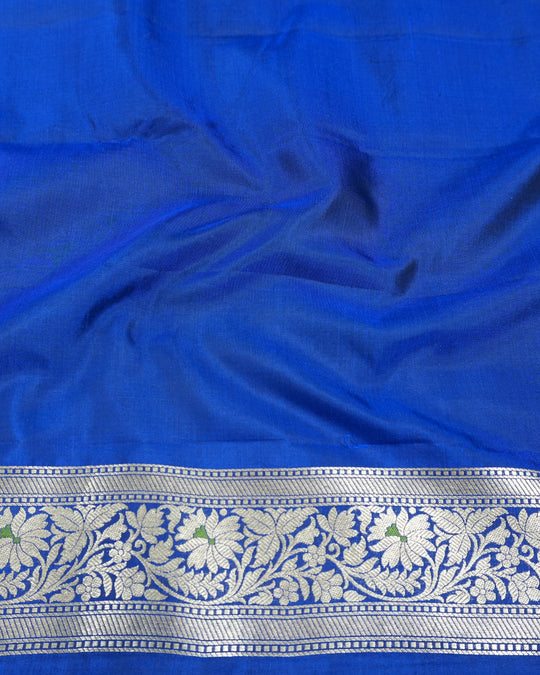 Blue Pure Katan Saree with Intricate Multitone Floral Weaves Detailing