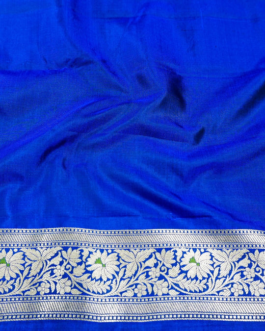 Blue Pure Katan Saree with Zardozi Hand - Embroidered Blouse - katansi