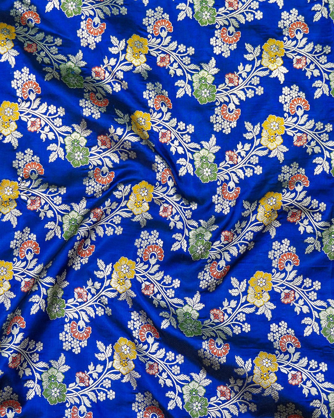 Blue Pure Katan Saree with Zardozi Hand - Embroidered Blouse - katansi