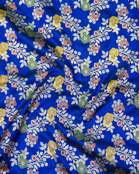 Blue Pure Katan Saree with Zardozi Hand - Embroidered Blouse - katansi