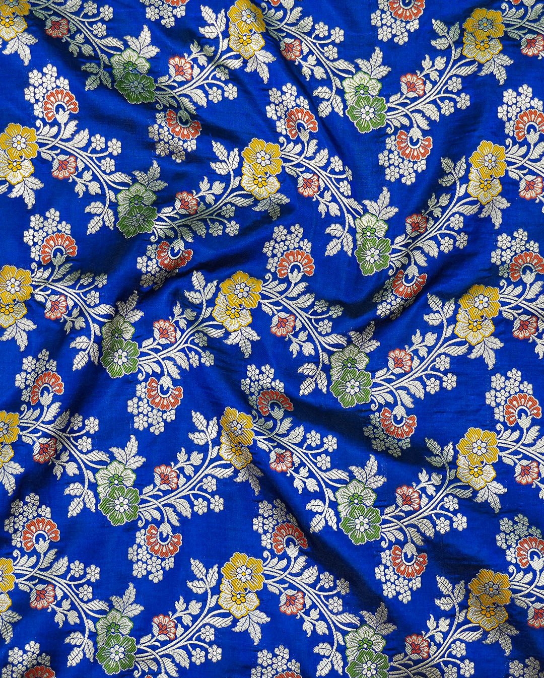 Blue Pure Katan Saree with Zardozi Hand - Embroidered Blouse - katansi