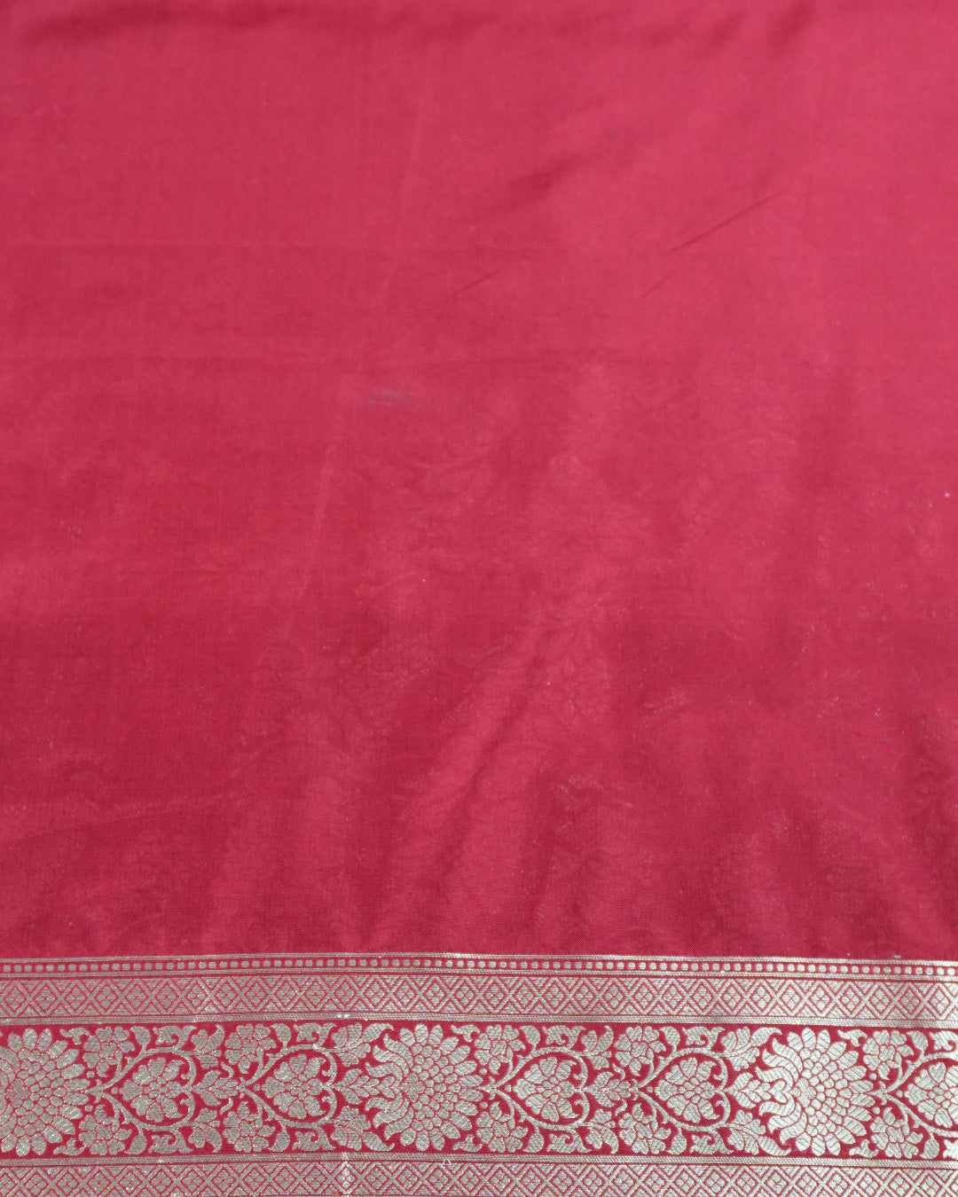 Red Pure Katan Saree with Heritage Gold Floral Motif Weaving