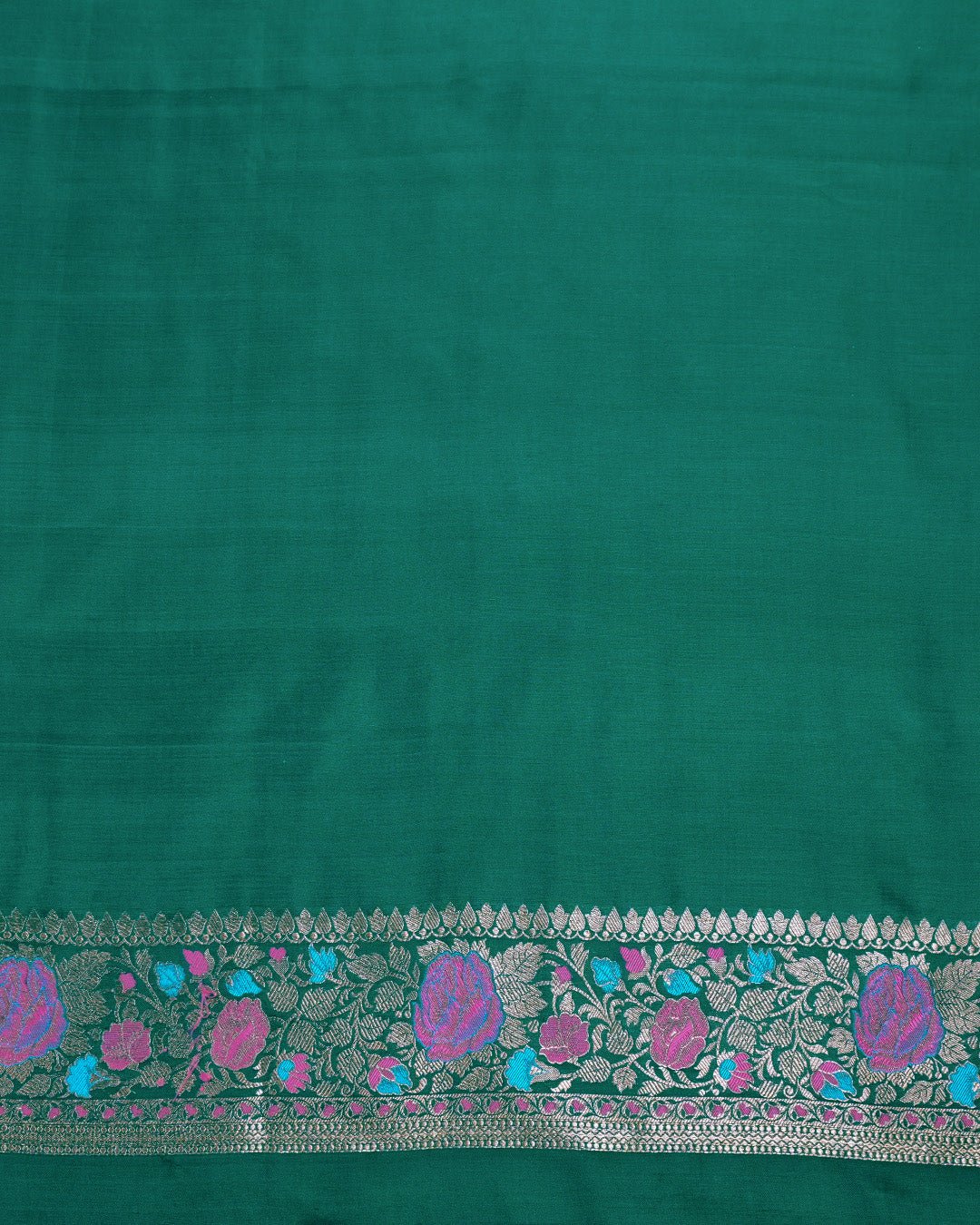 Forest Green Elegance Pure Katan Saree with Multihued Floral Zari Artistry - katansi