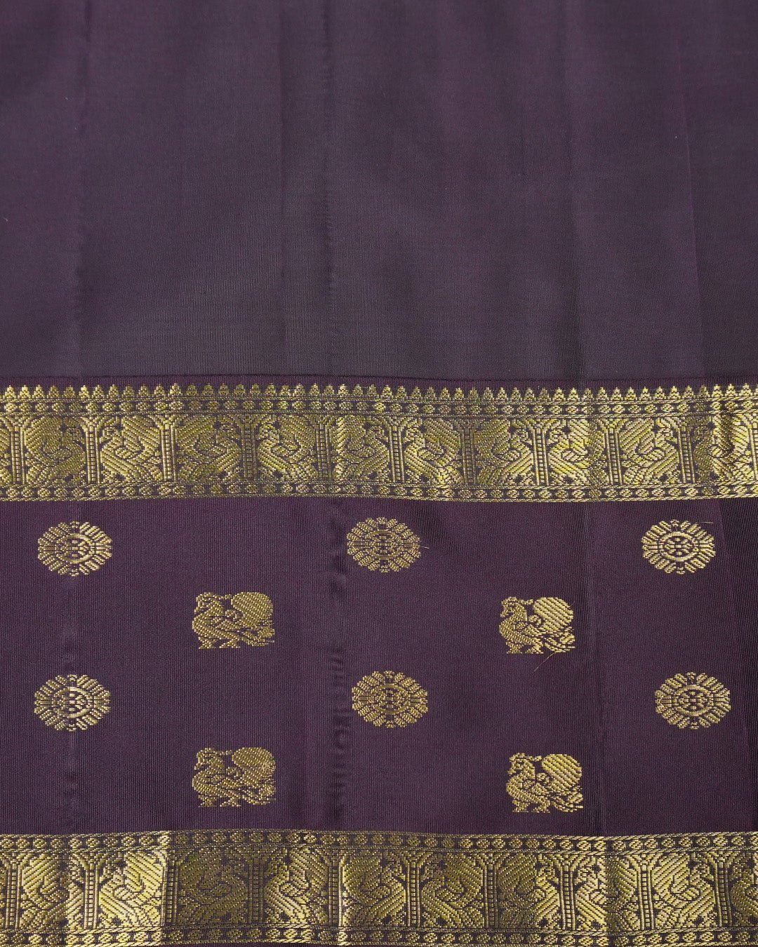 Pink Pure Kanjivaram Saree with Purple Contrast Pallu and Gold Butis - katansi