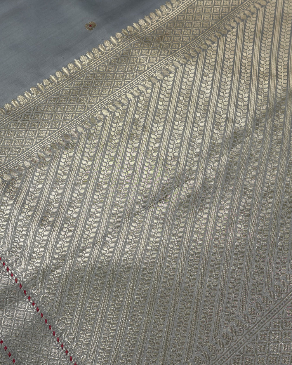 Grey Pure Banarasi Saree with Gold Butis