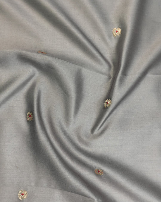 Grey Pure Banarasi Saree with Gold Butis
