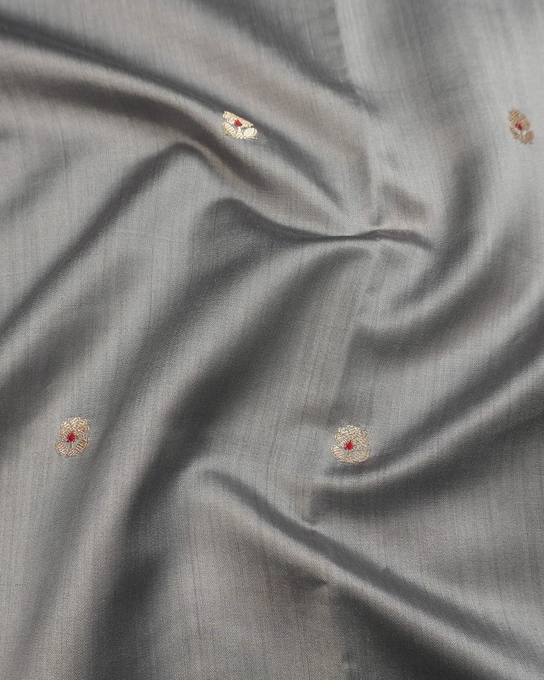 Grey Pure Banarasi Saree with Gold Butis