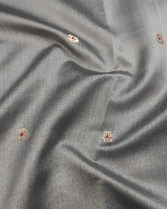 Grey Pure Banarasi Saree with Gold Butis