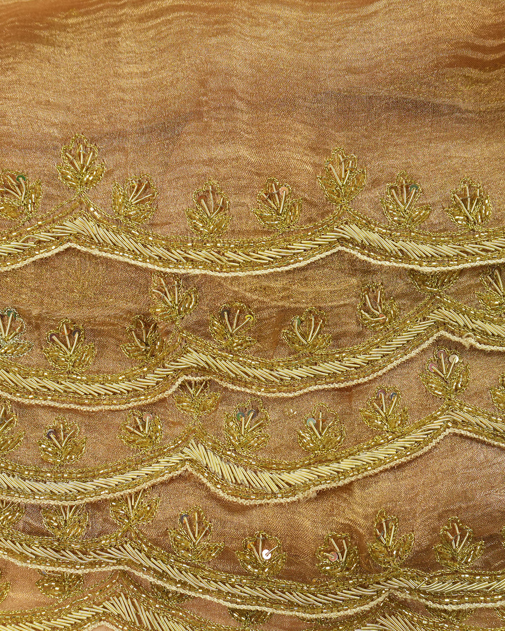 Golden Mist Pure Tissue Saree with Hand Thread Work Border