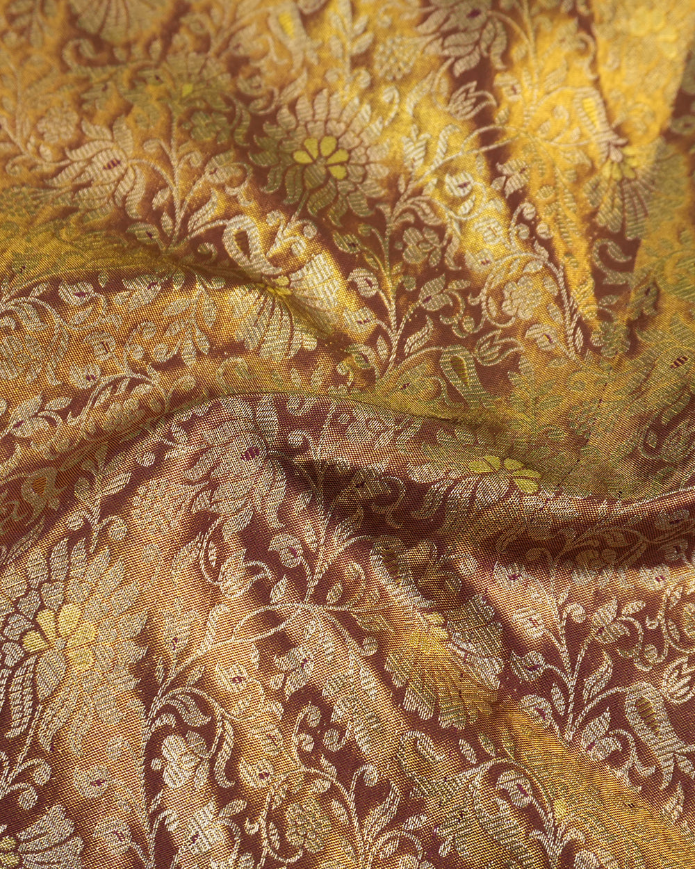 Gold Pure Kanjivaram Saree with Grand Gold Floral Jaal and Royal Border