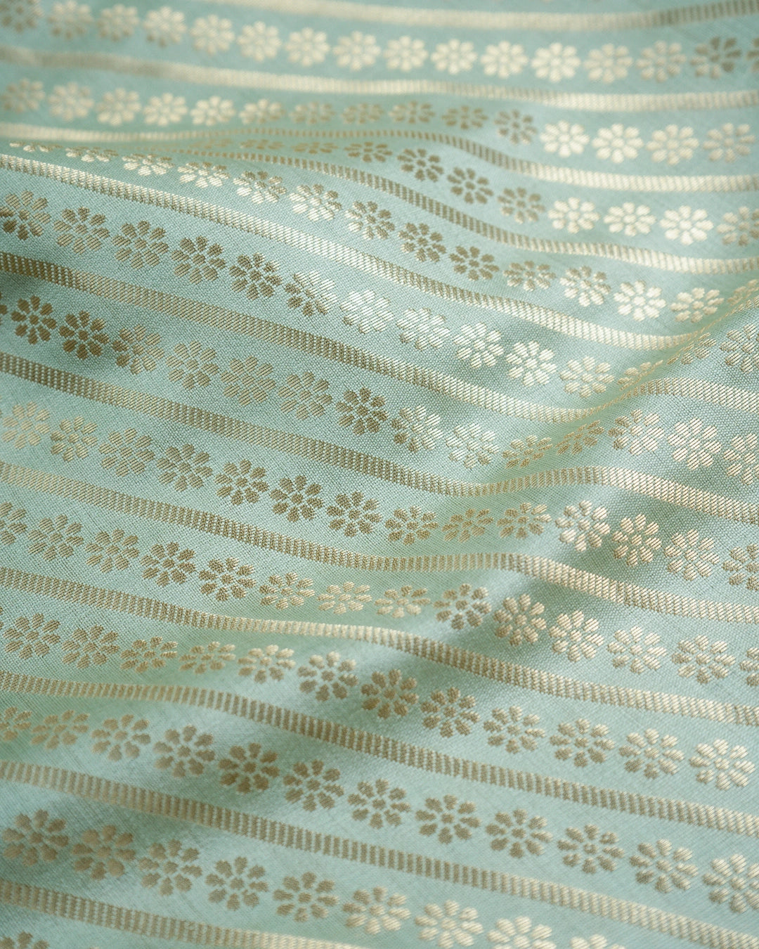 Light Green Pure Banarasi Saree with Meenakari Floral Motifs Weave