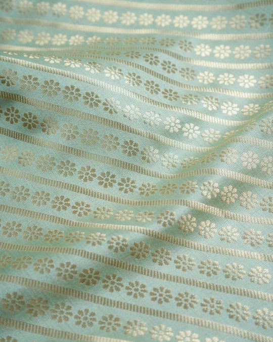 Light Green Pure Banarasi Saree with Meenakari Floral Motifs Weave