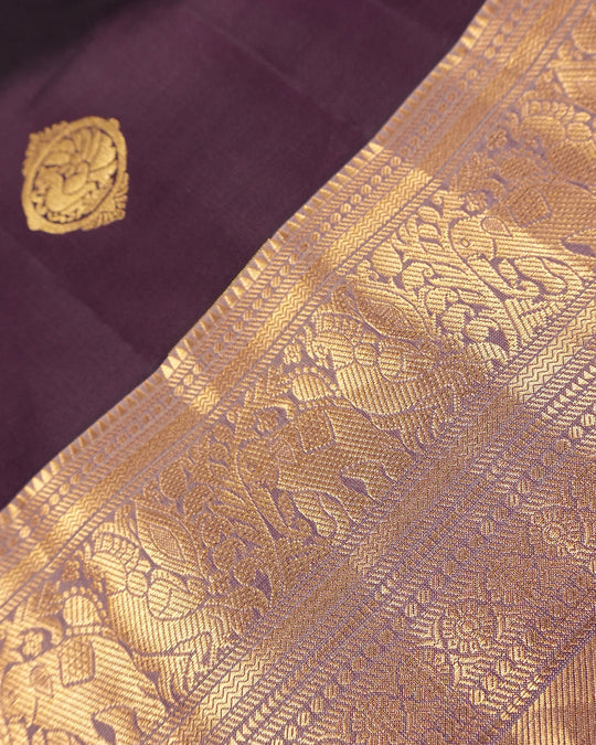 Deep Plum Pure Kanjivaram Saree with Vintage Zari and Boota Weave