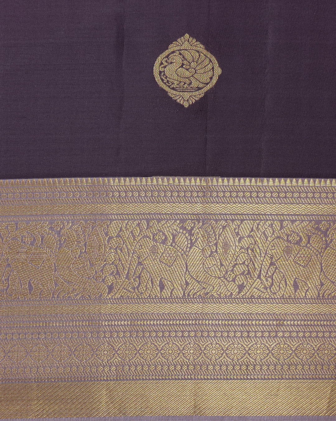 Deep Plum Pure Kanjivaram Saree with Vintage Zari and Boota Weave