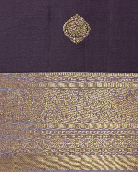 Deep Plum Pure Kanjivaram Saree with Vintage Zari and Boota Weave