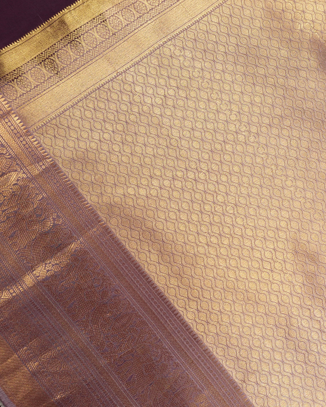 Deep Plum Pure Kanjivaram Saree with Vintage Zari and Boota Weave