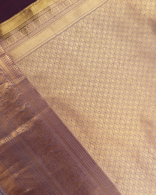 Deep Plum Pure Kanjivaram Saree with Vintage Zari and Boota Weave