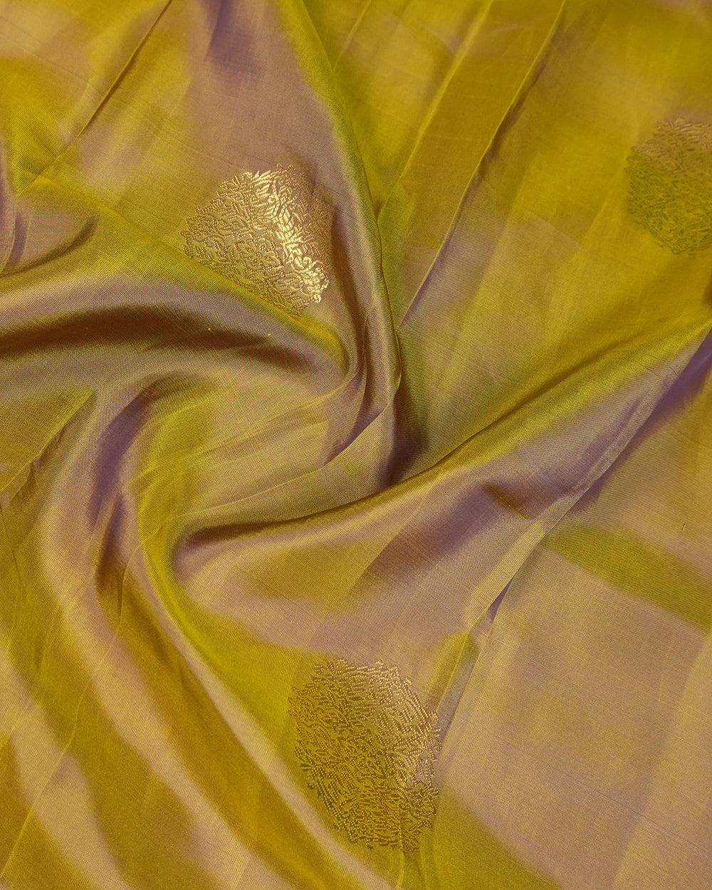 Moss Green Dual Shade Pure Kanjivaram Saree with Gold Crest Butas Weave