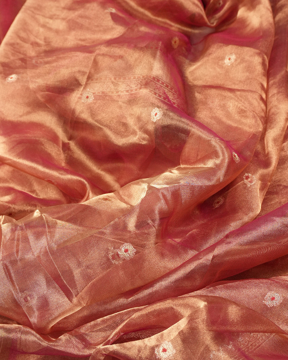 Rose Peach Pure Tissue Saree with Minimal Buti Weaves