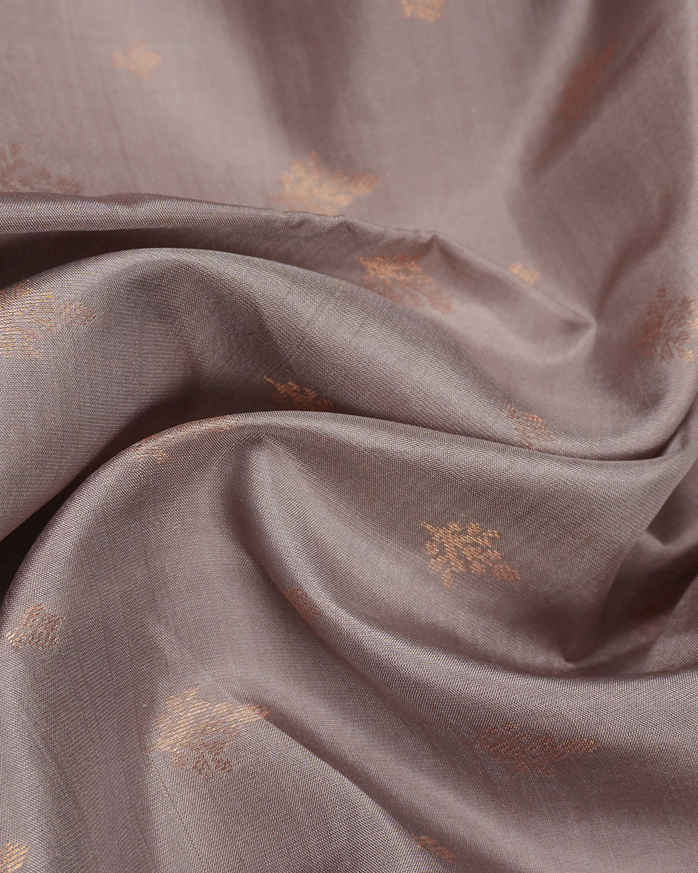 Grey Pure Kanjivaran Saree with Leaf Motifs Buti and Traditional Zari Florals