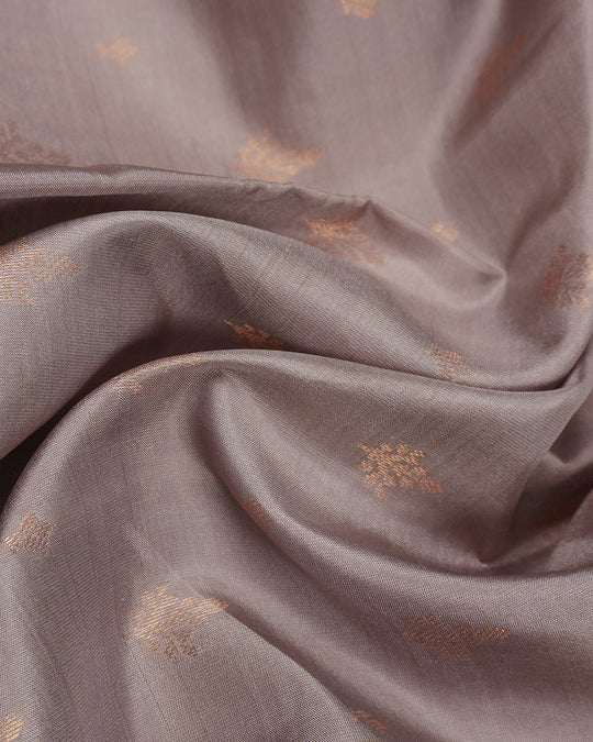 Grey Pure Kanjivaran Saree with Leaf Motifs Buti and Traditional Zari Florals