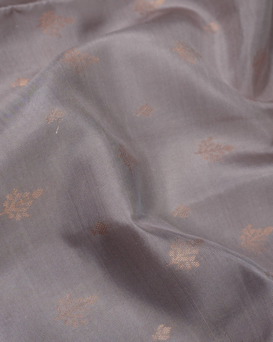 Grey Pure Kanjivaran Saree with Leaf Motifs Buti and Traditional Zari Florals