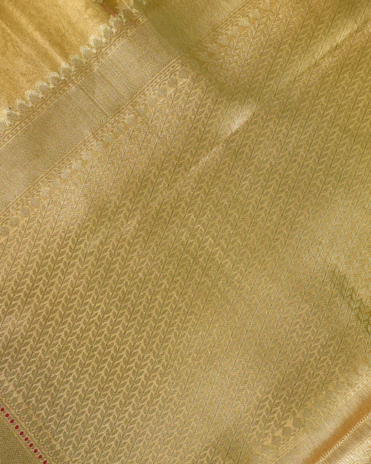 Antique Gold Pure Tissue Saree with Delicate Buti Weaves