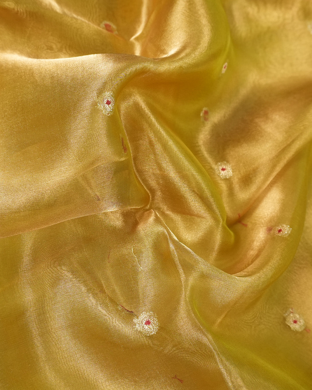 Antique Gold Pure Tissue Saree with Delicate Buti Weaves