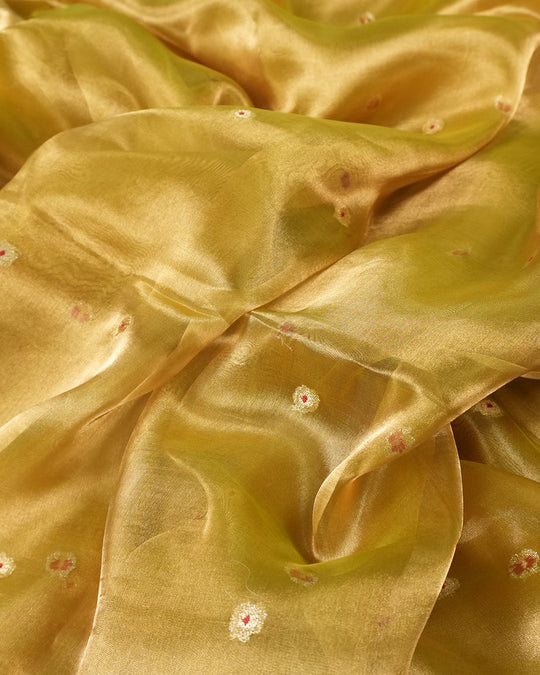 Antique Gold Pure Tissue Saree with Delicate Buti Weaves