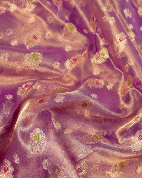 Purple Pure Tissue Saree with Exquisite Zari Weave And Floral Craftsmanship