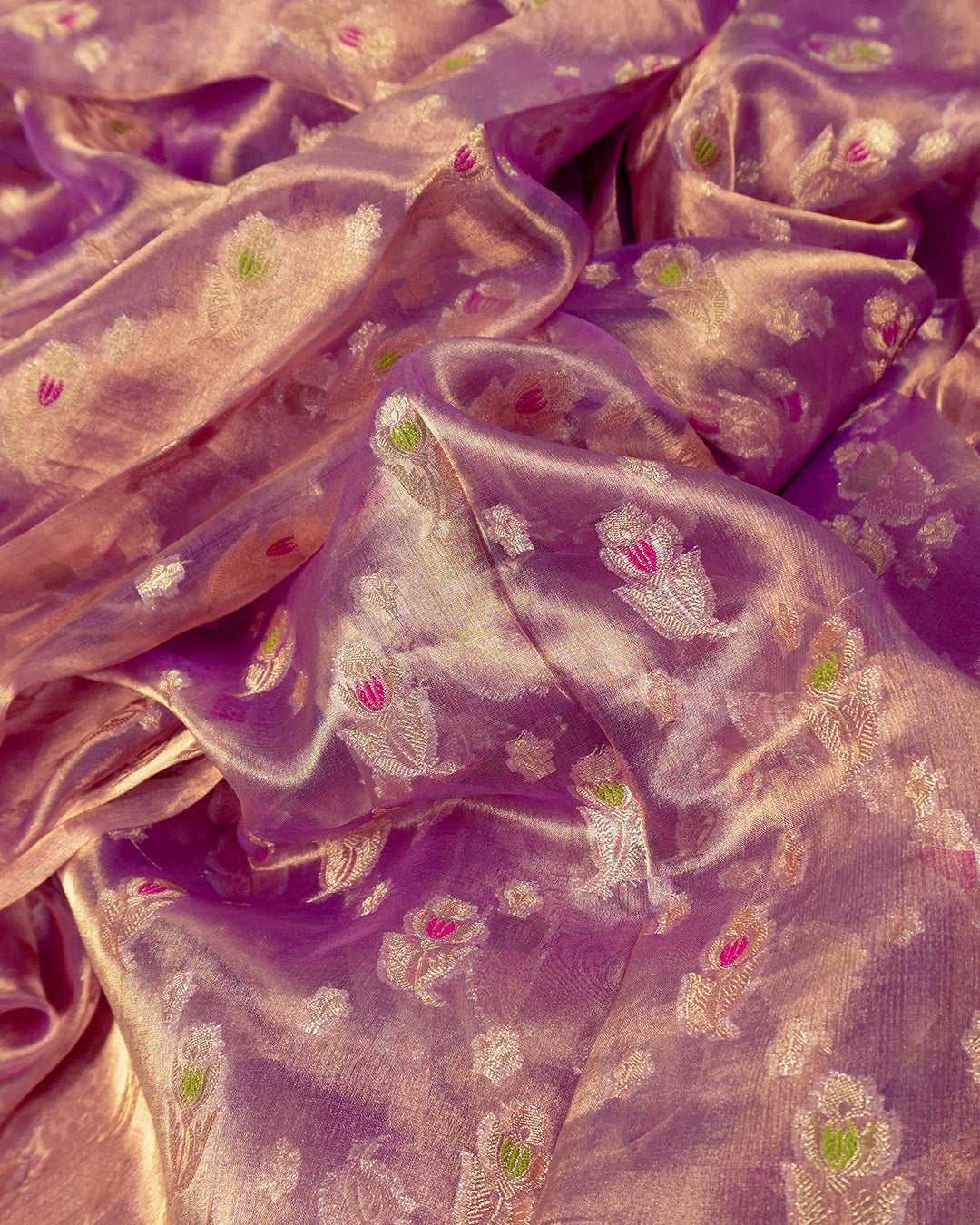 Purple Pure Tissue Saree with Exquisite Zari Weave And Floral Craftsmanship